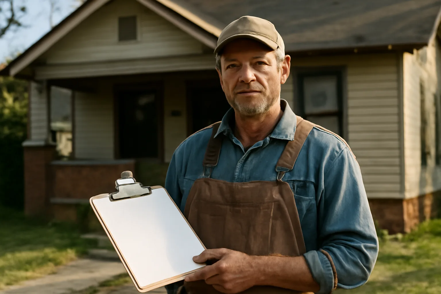 Arkansas contractor outside an older home with lead RRP application paperwork