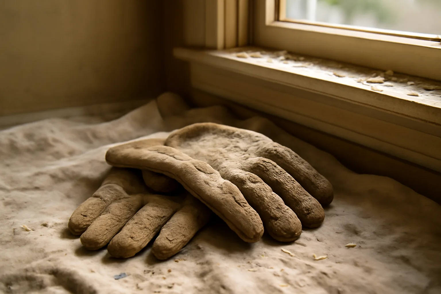 Work gloves on a drop cloth inside an older Colorado home with peeling paint, highlighting lead-safe renovation work.