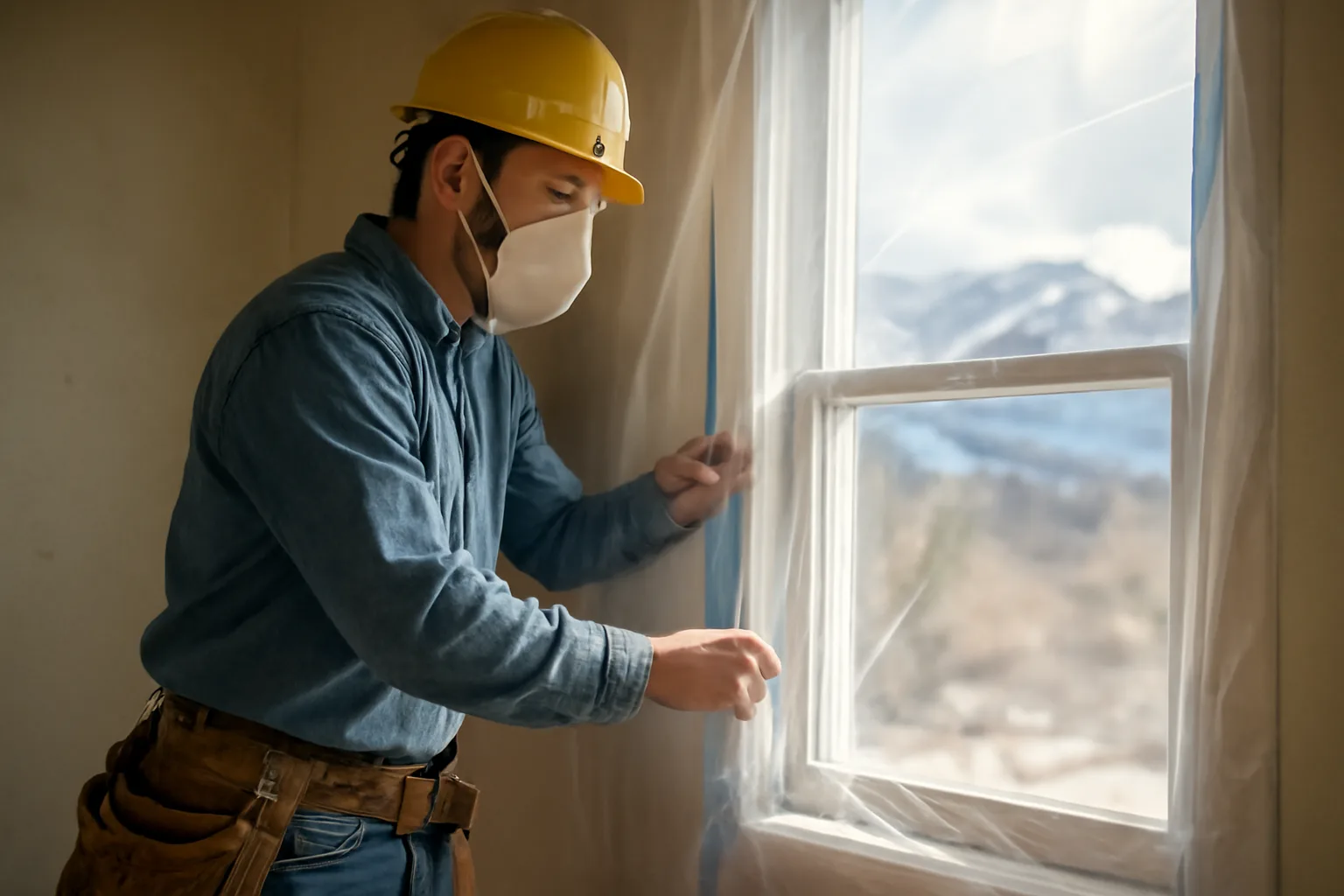 Colorado contractor installing lead-safe containment on an old house window