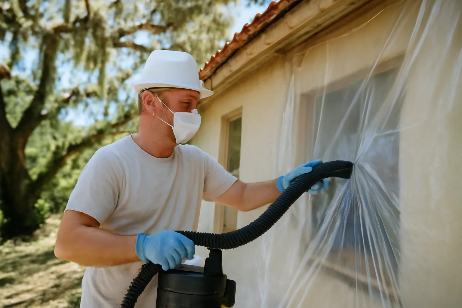 Florida contractor performing lead-safe renovation on an older home exterior.